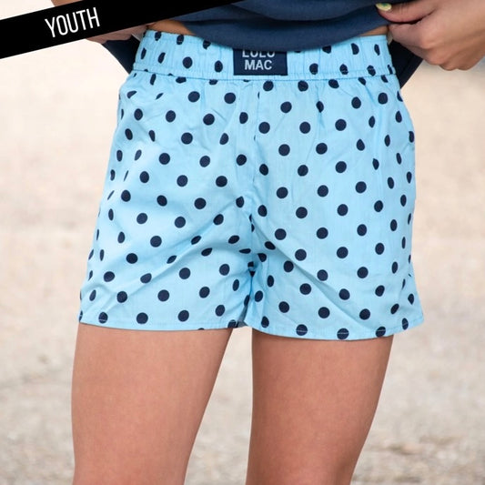YOUTH- Light Blue & Navy Polka Dot Short