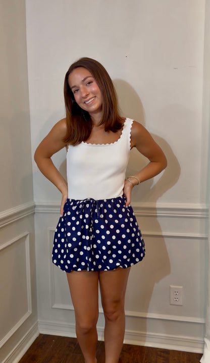 The Polka Dot Bubble Skirt- Navy